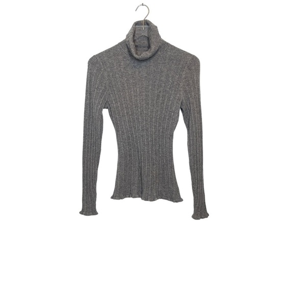 Paige Grey 100% Cashmere Turtleneck Sweater Wide Ribbing Lettuce Hem/Cuffs Sz S - Picture 4 of 15